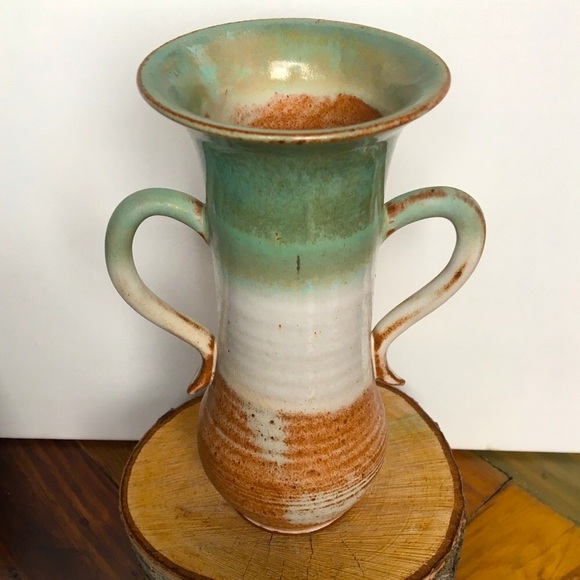 Hand Crafted Other - Ombré Glazed Handmade Pottery Colorful Handle Vase